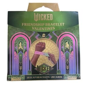 Wicked Friendship Bracelet Valentines - Pink & Green Slap Bracelets (NIB)